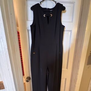 Chaps Black Sleeveless Jumpsuit with Gold Accents